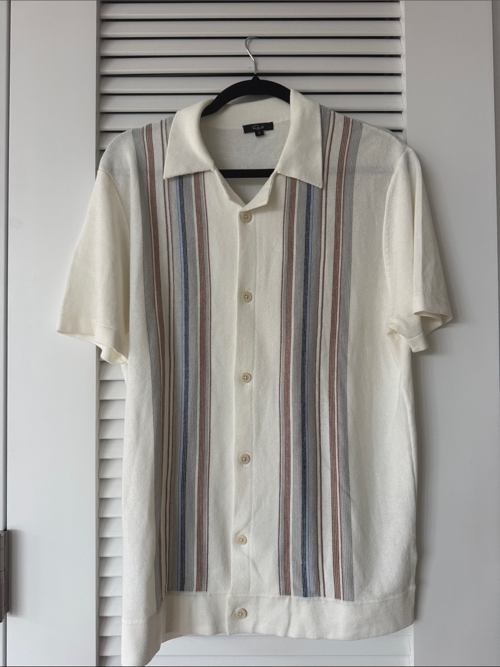 Rails Cream Short-Sleeve Button-Up Shirt With Blue And Brown Stripes